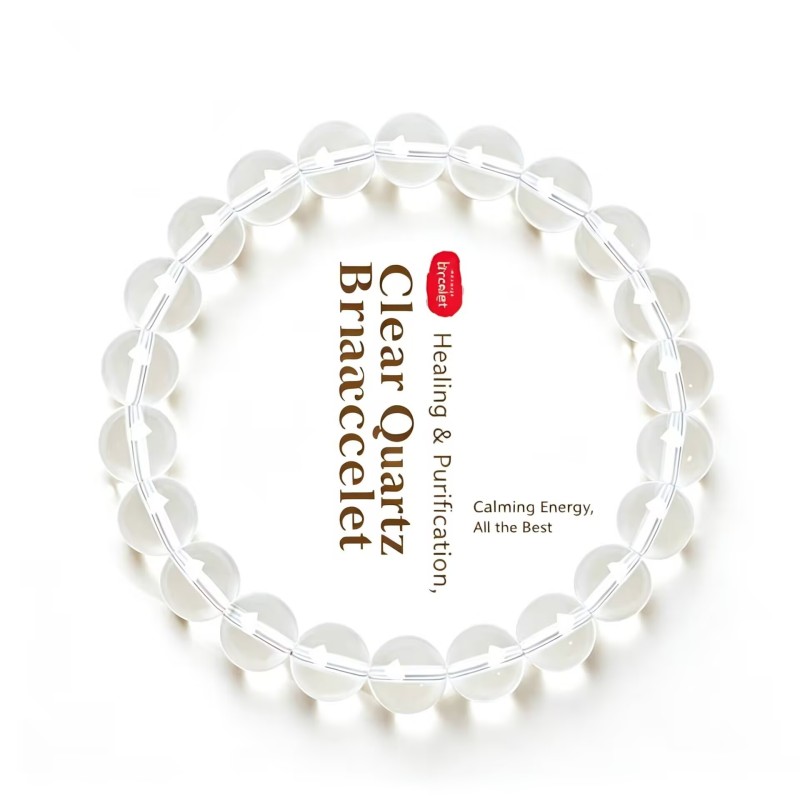 Natural Genuine Clear Quartz Stretch Beaded Bracelet 8mm