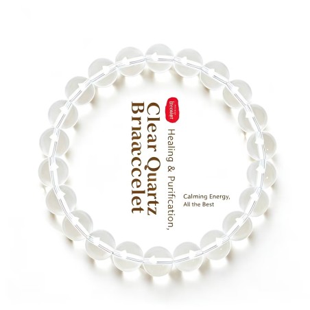 Natural Genuine Clear Quartz Stretch Beaded Bracelet 8mm