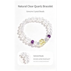 Natural Genuine Purple Yellow Clear Quartz Stretch Beads Bracelet