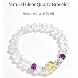 Natural Genuine Purple Yellow Clear Quartz Stretch Beads Bracelet 8mm