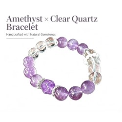 Natural Genuine Purple White Clear Quartz Beads Bracelet