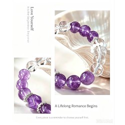 Natural Genuine Purple White Clear Quartz Beads Bracelet