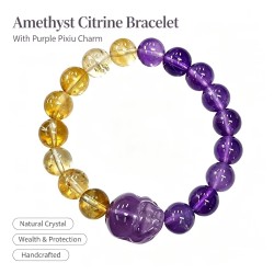 Natural Genuine Pixiu Purple Yellow Clear Quartz Bracelet