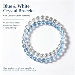 Natural Genuine Blue White Crystal Clear Quartz Bracelet