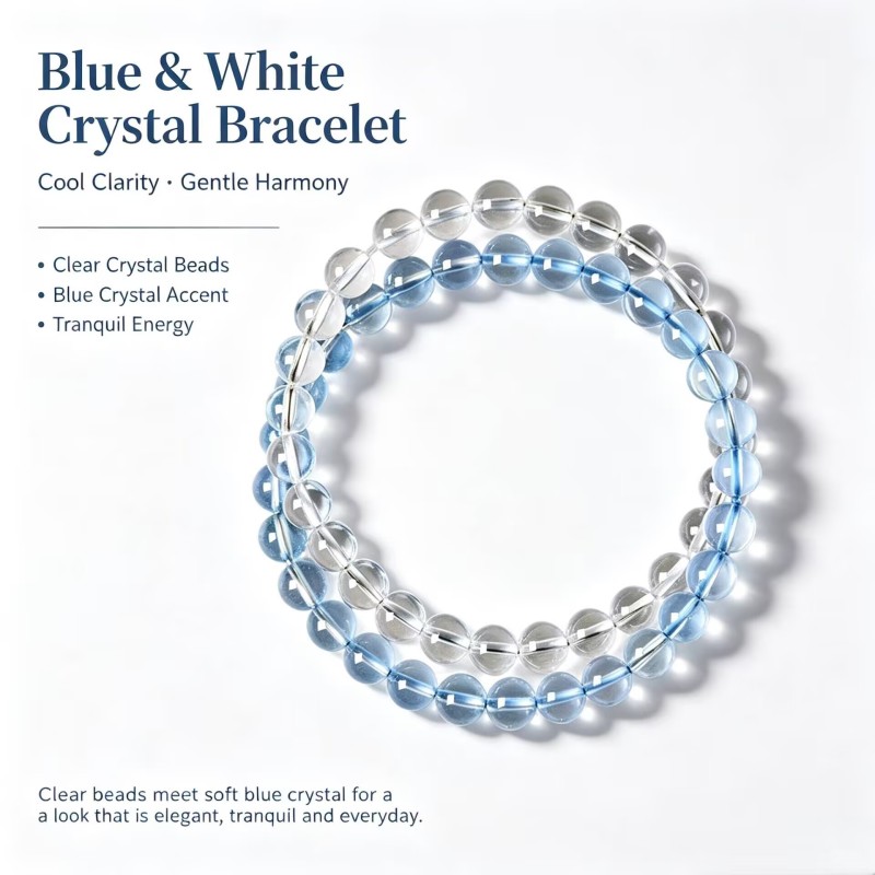 Natural Genuine Blue White Crystal Clear Quartz Bracelet