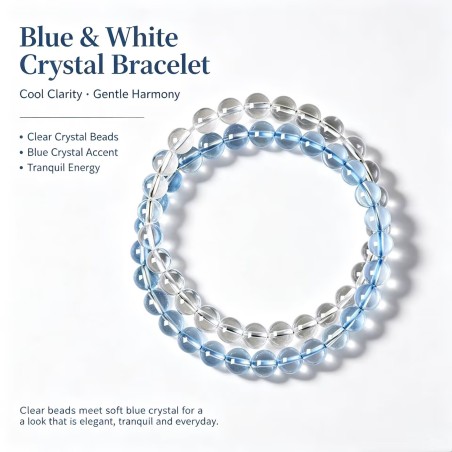 Natural Genuine Blue White Crystal Clear Quartz Bracelet