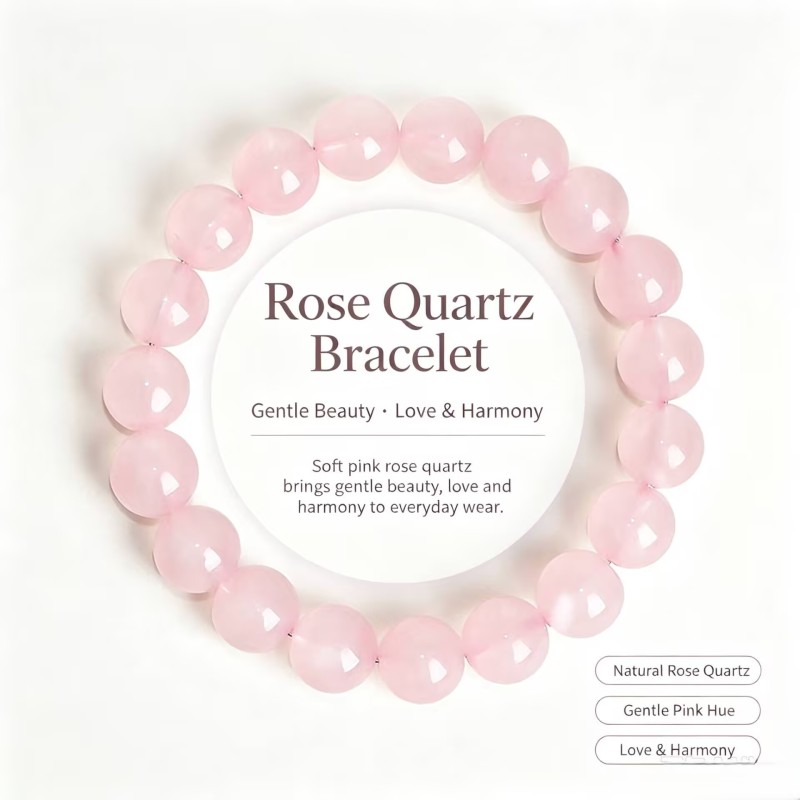 Natural Genuine Peach Blossom Pink Clear Quartz Bracelet