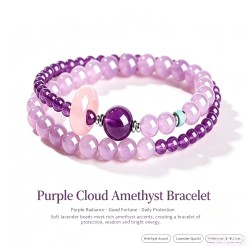 Natural Genuine Purple Cloud Amethyst Clear Quartz Bracelet